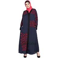 Front open embroidered Dubai abaya- Navy Blue